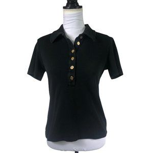 Tory Burch Black Polo Shirt with Gold Buttons